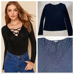 CrissCross V Neck Blouse